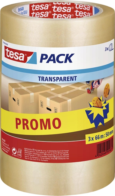 Ruban d'' emballage tesapack® 66mx50mm transparant lot promo 3 rouleaux