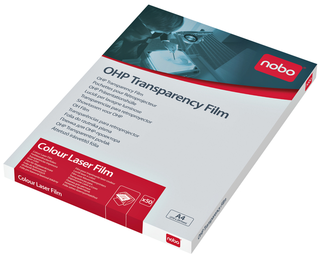Film rétroprojection transparent Nobo A4 pour imprimante laser couleur 50 pièces