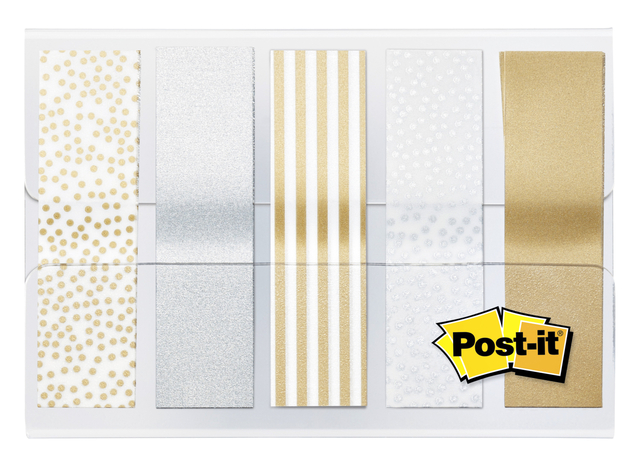 Marques-pages Post-it 684 12mmx43mm motif métallique or argent