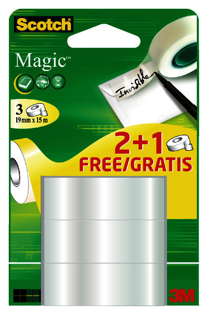 Plakband Scotch Magic 19mmx15m 2+1 gratis onzichtbaar 3 rollen