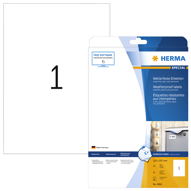 Etiket HERMA 4866 210x297mm weerbestendig wit 10stuks