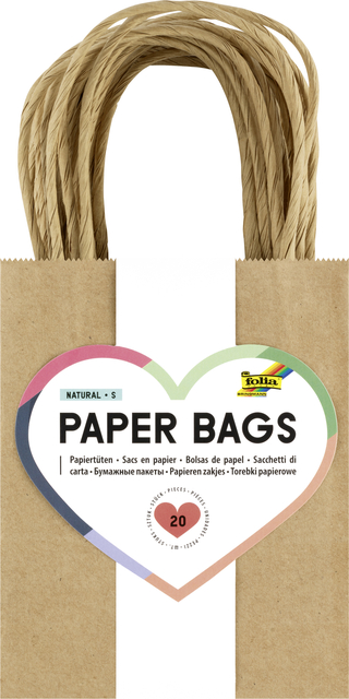 Sac en papier kraft Folia avec anses 125g 12x15x5,5cm naturel 20 pièces