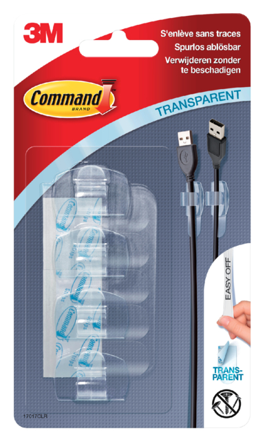 Kabelklem Command rond incl bevestigingsstrips transparant 4 stuks