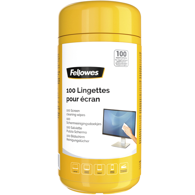Lingettes nettoyantes Fellowes pour écran distributeur 100 lingettes