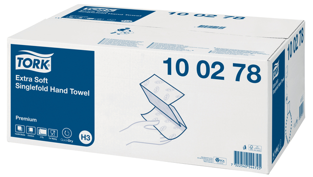 Handdoek Tork H3 Premium singlefold 2-laags 226x230mm 15x200 vel wit 100278