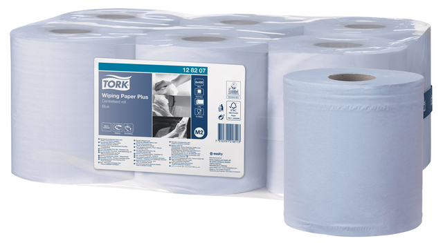 Rouleau d'essuyage Tork Wiping Plus M2 128207 Centerfeed 2 épaisseurs 157m bleu