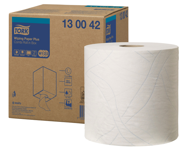 Papier d''essuyage Tork Wiping Plus Combi W1/2/3 130042 multi-usages 2 ép 255m blanc