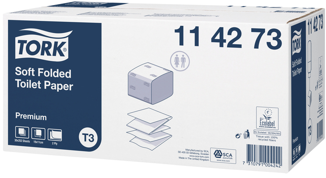 Toiletpapier Tork T3 Premium gevouwen 2-laags 110x190mm wit 114273