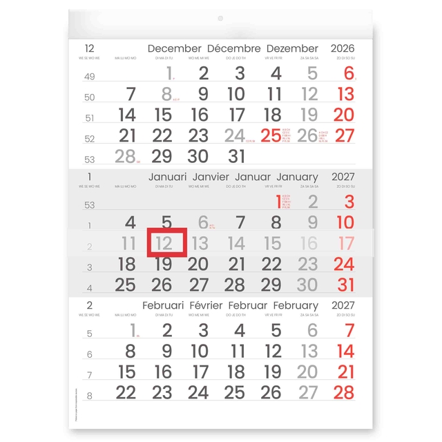 Calendrier 3 mois 2027 INNI Manager format compact