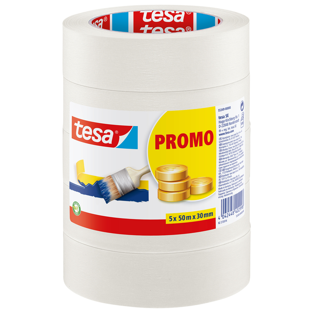 Afplaktape tesa®  Economy 50mx30mm beige 5 rollen