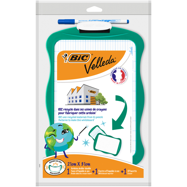 Whiteboard Bic Velleda 21x31cm inclusief stift en wisser recycle