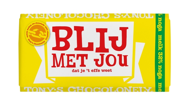 Chocolade Tony's Chocolonely melk noga blij met jou  reep 180g