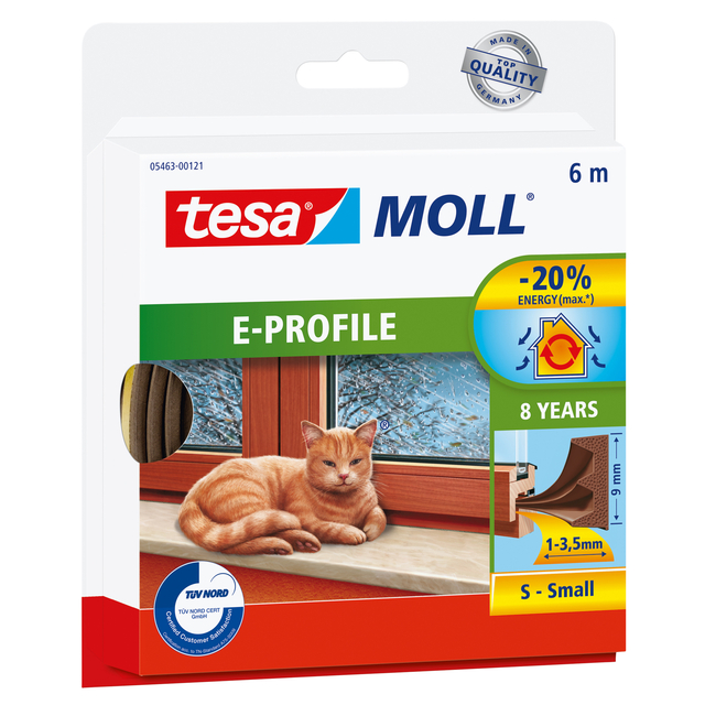 Tochtstrip tesamoll® E-profiel zelfklevend rubber 6mx9mm bruin