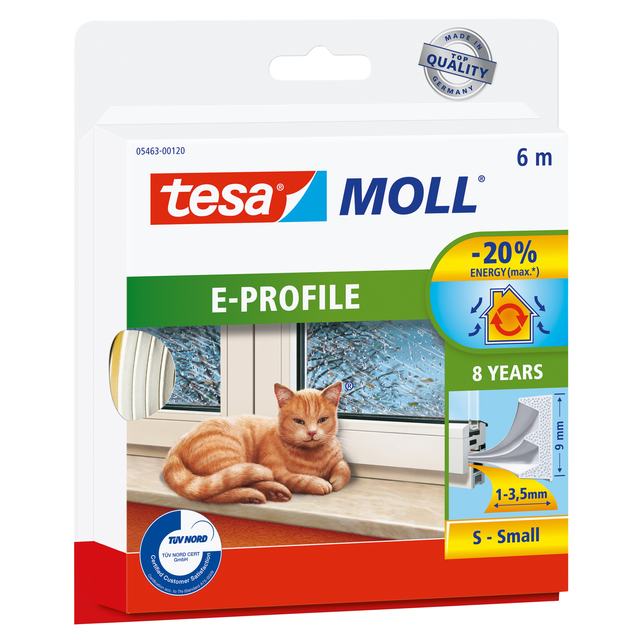 Tochtstrip tesamoll® E-profiel zelfklevend rubber 6mx9mm wit