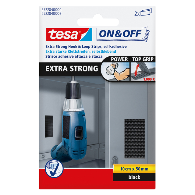 Klittenband tesa® On & Off extra sterk 50mmx10cm zwart