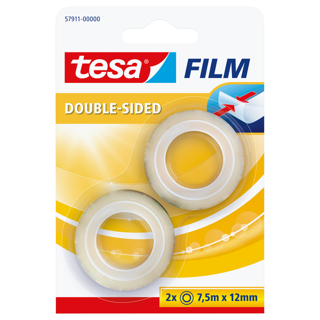 Tape tesafilm® dubbelzijdig 7.5mx12mm transparant 2 rollen