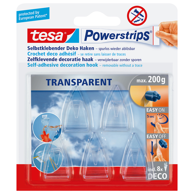 Haak tesa Powerstrips® Deco transparant zelfklevend 5 stuks