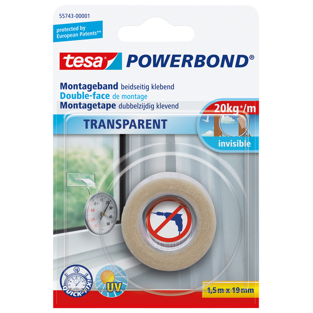 Ruban de montage tesa® Powerbond double face 1,5mx19mm transparent