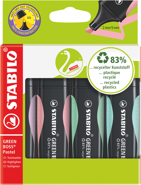 Surligneur Stabilo GREEN BOSS 6070/4 pastel assorti étui 4 pièces