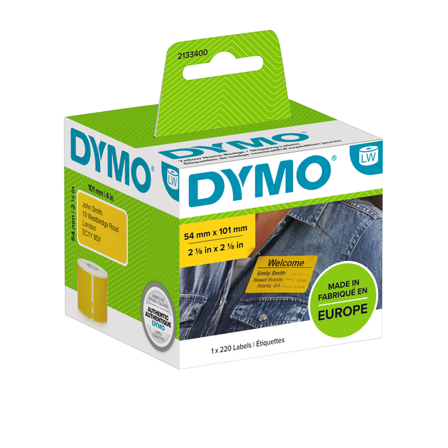 Etiquette Dymo LabelWriter carte nom 54x101mm rouleau 220 pièces jaune