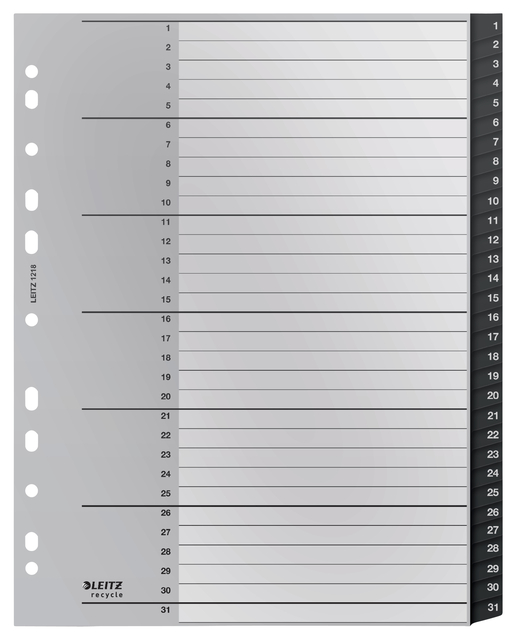 Intercalaires Leitz Recycle A4 11 trous 1-31 Extra Large PP