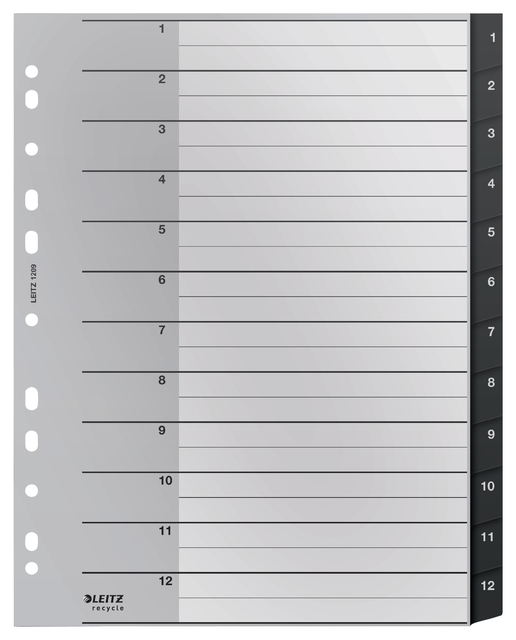 Intercalaires Leitz Recycle A4 11 trous 1-12 Extra Large PP