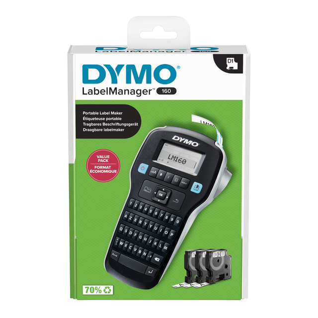 Etiqueteuse Dymo LabelManager 160 portable azerty 12mm valuepack