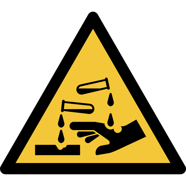 Pictogram bordje Djois Waarschuwing: bijtende stoffen 200x176mm  Geel