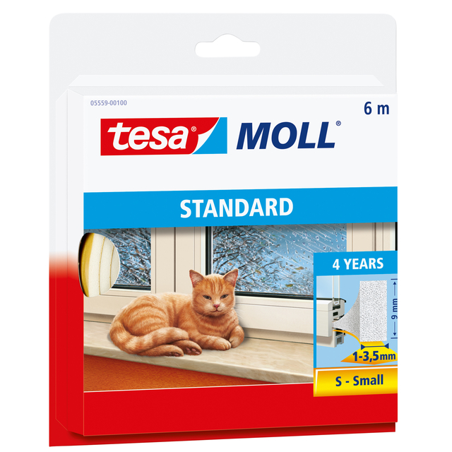 Tochtstrip tesamoll® Standard I-Profiel zelfklevend 6mx9mm wit