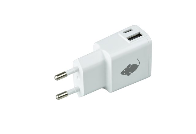 Chargeur Green Mouse 1x USB-C et 1x USB-A 2.4A blanc