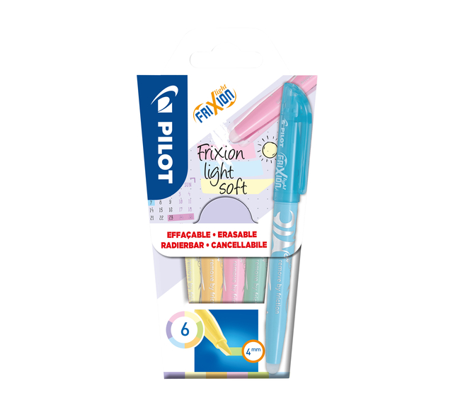 Surligneur PILOT FriXion Light Soft pastel assorti set 6 pièces