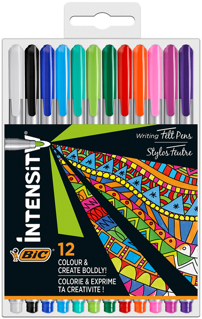 Fineliner Bic Intensity medium assorti pak à 12 stuks