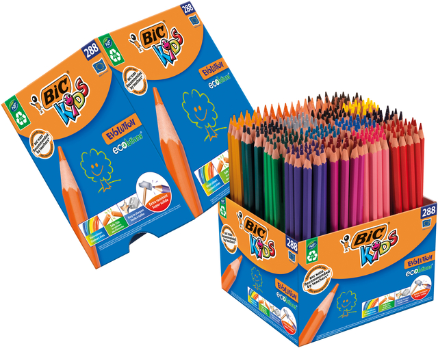 Crayons de couleur BIC Kids Evolution ECOlutions assorti boîte scolaire 288 pièces