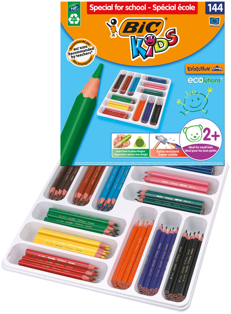 Kleurpotloden BicKids Evolution ecolutions ass schoolbox à 144 stuks