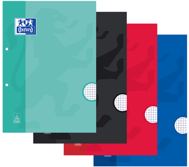 Bloc de cours Oxford School A4 carreau 5x5mm 2 perf 200 pages 80g assorti