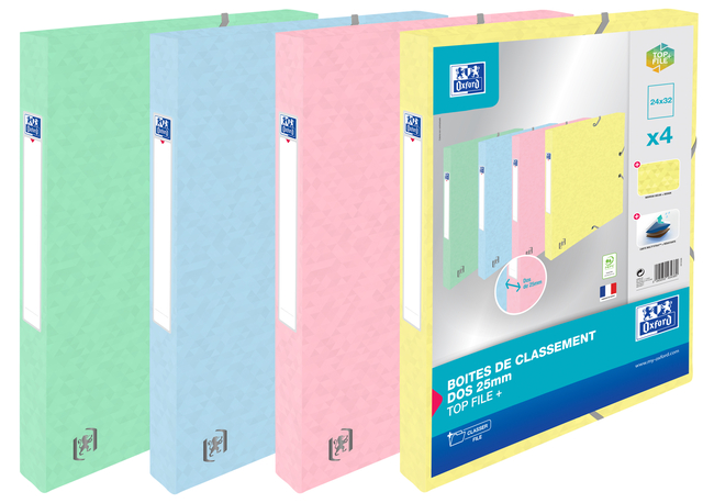 Boîte de classement à élastique Oxford Top File+ A4 25mm pastel assorti 4 pièces