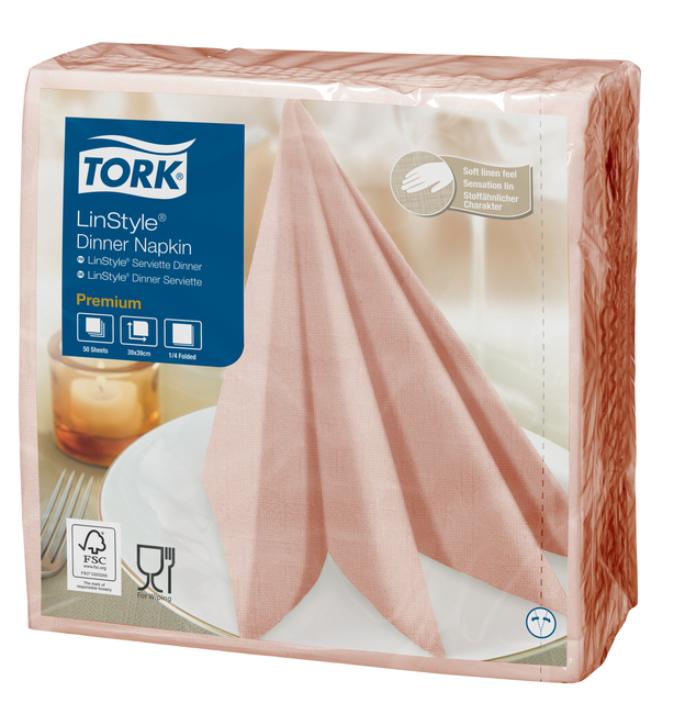 Dinnerservet Tork LinStyle® 1/4-vouw 1-laags 50 stuks koraalrood