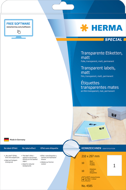 Etiket HERMA 4585 210x297mm weerbestendig transparant mat 10 stuks