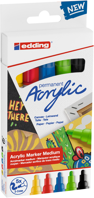 Marqueur acrylique edding e-5100 Medium Pastel assorti set 5 pièces