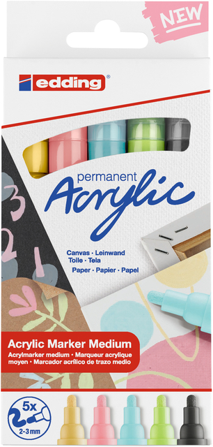 Marqueur acrylique edding e-5100 Medium Pastel assorti set 5 pièces