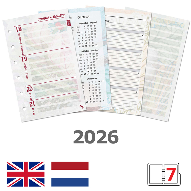 Recharge agenda 2026 Kalpa Pocket Fleurs 7jours/2pages