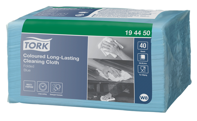 Reinigingsdoek Tork Long Lasting W8 multifunctioneel gevouwen 40 stuks blauw 194450