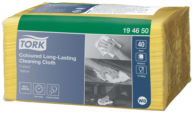 Reinigingsdoek Tork W8 Premium 1-laags 8x40 vel geel 194650