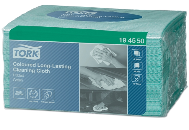 Chiffon de nettoyage Tork Long Lasting W8 194550 multifonctionnel plié vert 40 feuilles