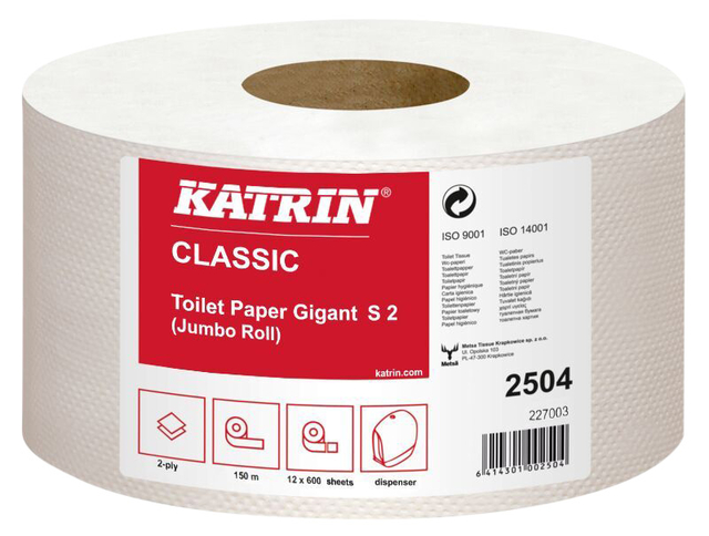 Toiletpapier Katrin Gigant S jumbo klein 2-laags 150m wit 2504