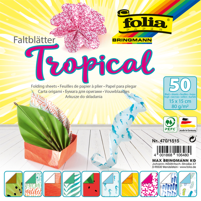 Feuilles de pliage Folia double-face Tropical 15x15cm 50 feuilles