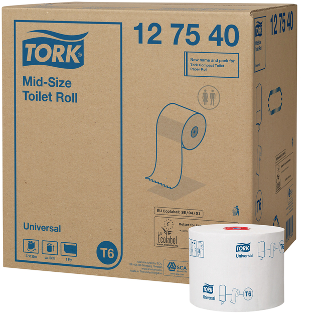 Toiletpapier Tork Mid-size T6 Universal 1-laags 135m wit 127540