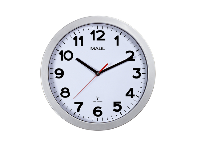 Horloge murale MAULstep RC Ø30x5cm plastqiue argent/blanc avec pile