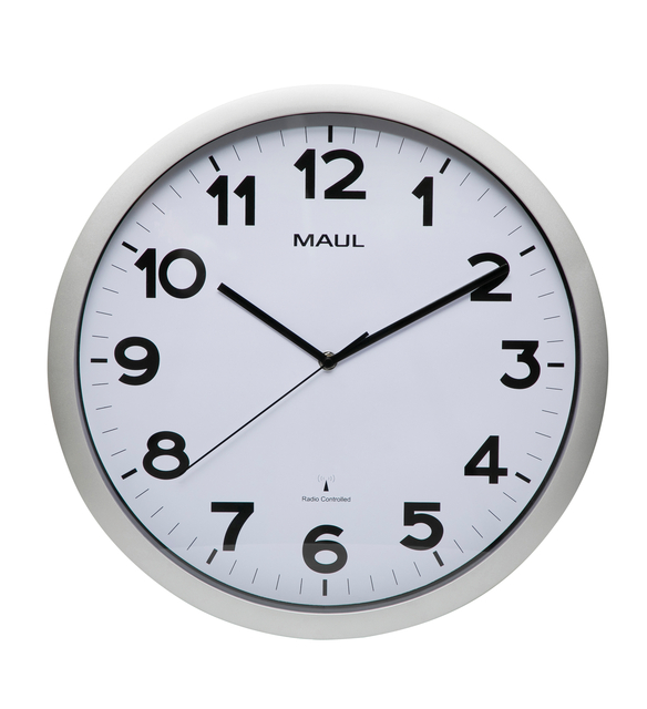 Horloge murale MAULstep RC Ø40x5cm plastique argent/blanc avec pile
