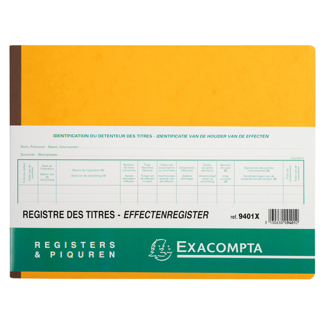 Registre des titres Piqûre SRL-BV 240x320 80 feuilles jaune